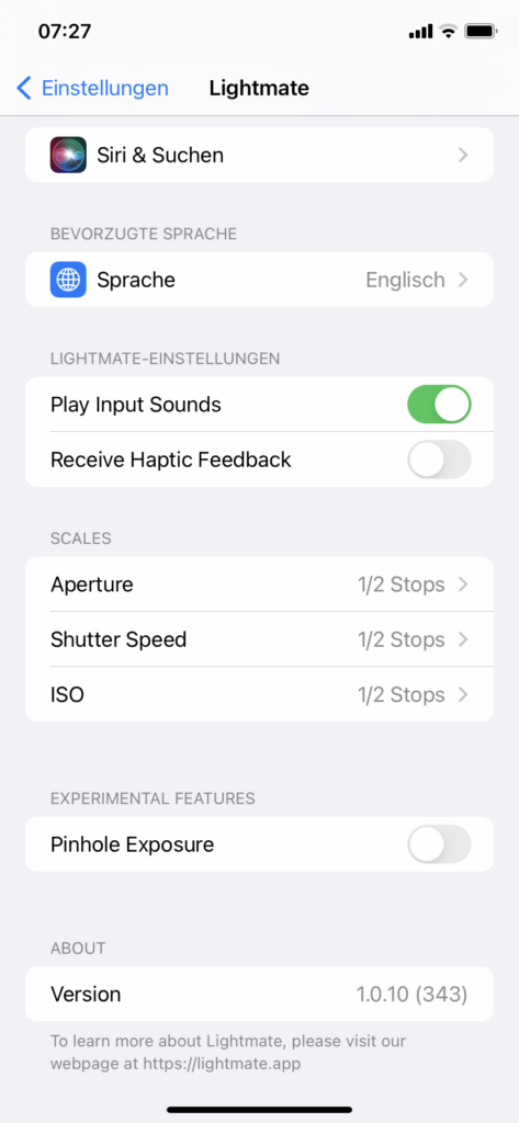 Belichtungsmesser-App
Lightmate für iOS