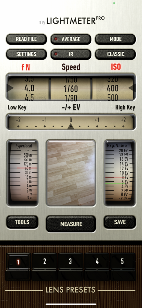 Belichtungsmesser-App myLightmeterPro für iOS