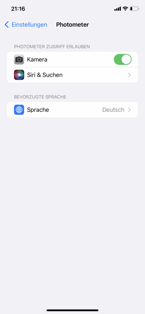 Belichtungsmesser-App Photometer für iOS