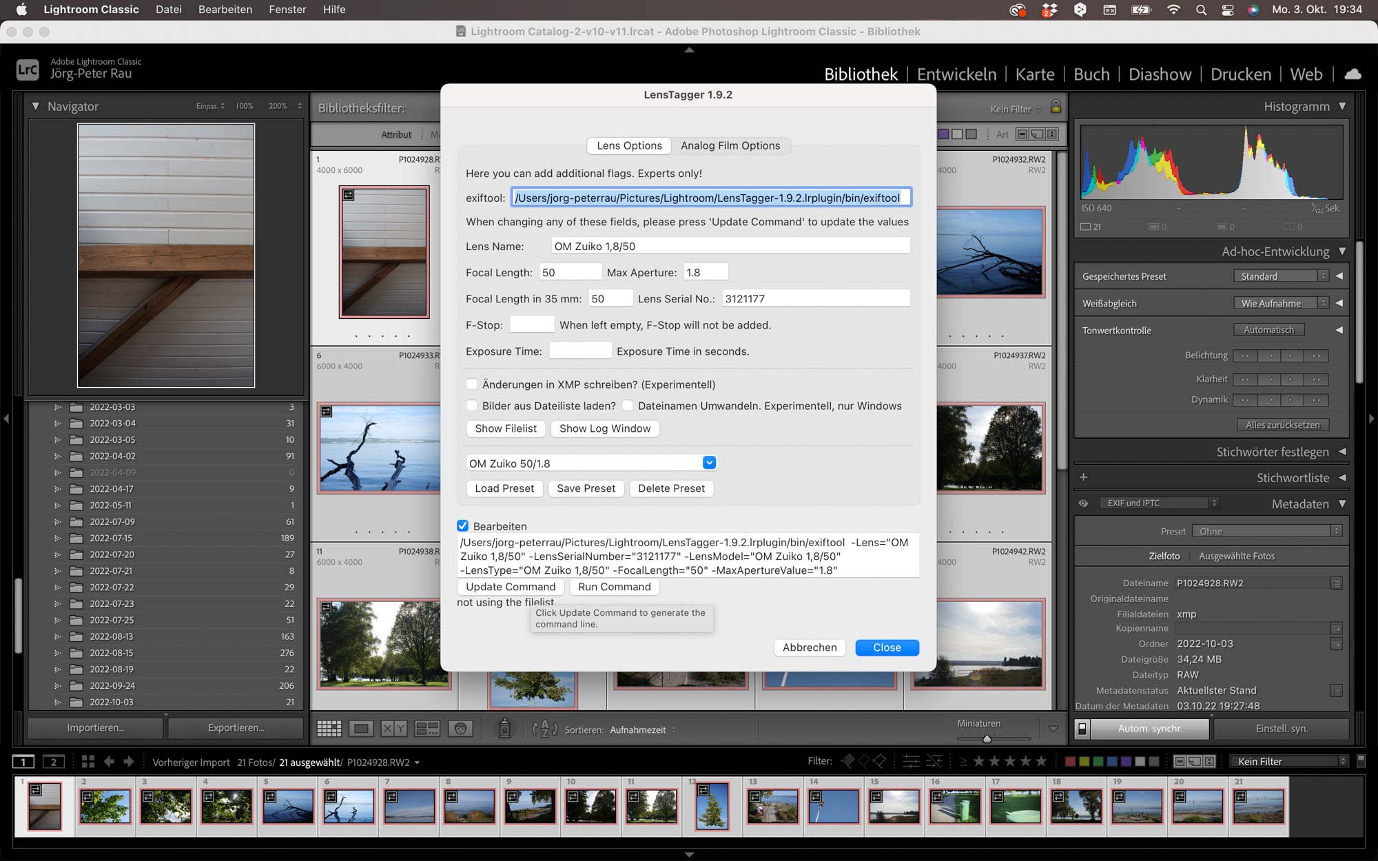 Screenshot LensTagger für Lightroom: Plugin