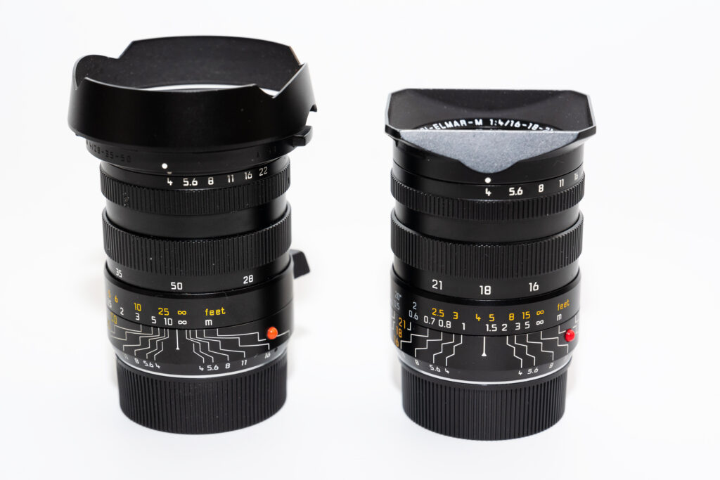 Produktfoto Leica Tri-Elmar 1:4/16-18-21 ASPH (WATE) und Leica Tri-Elmar 1:4/28-35-50 (MATE)