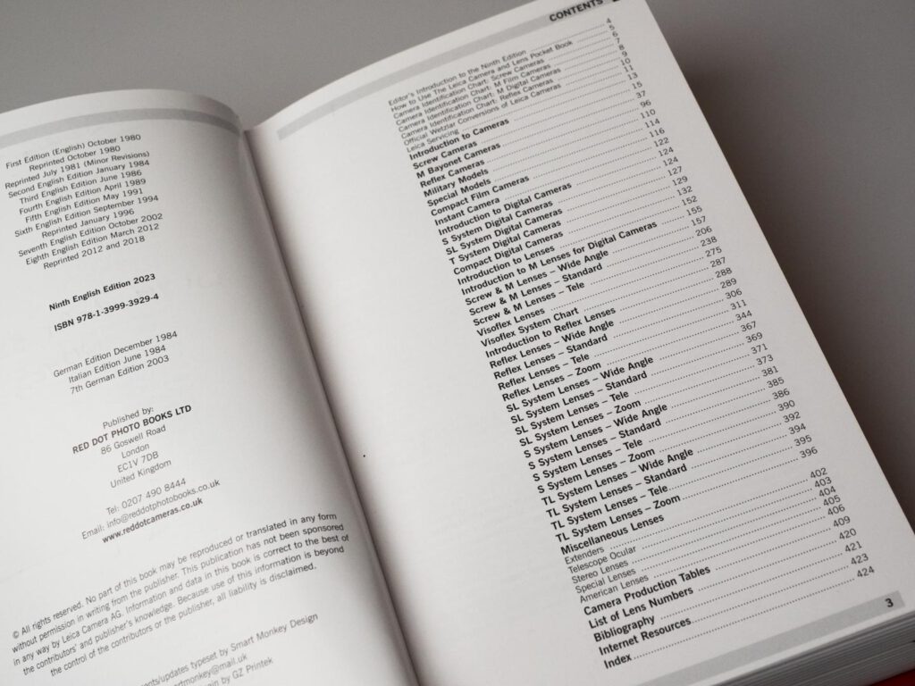 Produktfoto zeigt Leica Pocket Book, Innenteil: Inhaltsverzeichnis
